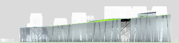 Четырехлистник в центре объединяется тремя мостами, которые разводят путь по вертикали, давая возможность пешеходам прогуливаться  по дорожке без пересечений на вершину - смотровую площадку, и спускаться, наслаждаясь открывающимися видами выставочной территории выставки.